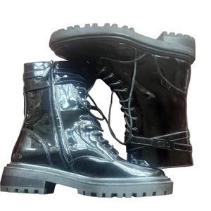 Tory Burch Black Lace-Up Combat Boot